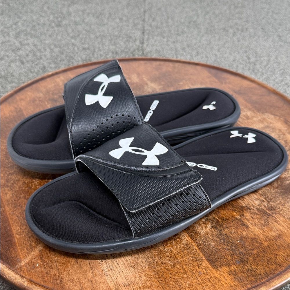 Under Armour Sandals Youth 6 Black White Slides 4D Foam Comfort Athletic Swim